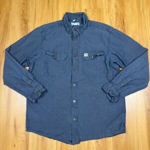 Carhartt Mens Relaxed Fit Long Sleeve Button Down Work Shirt Gray S202 BKC Sz M